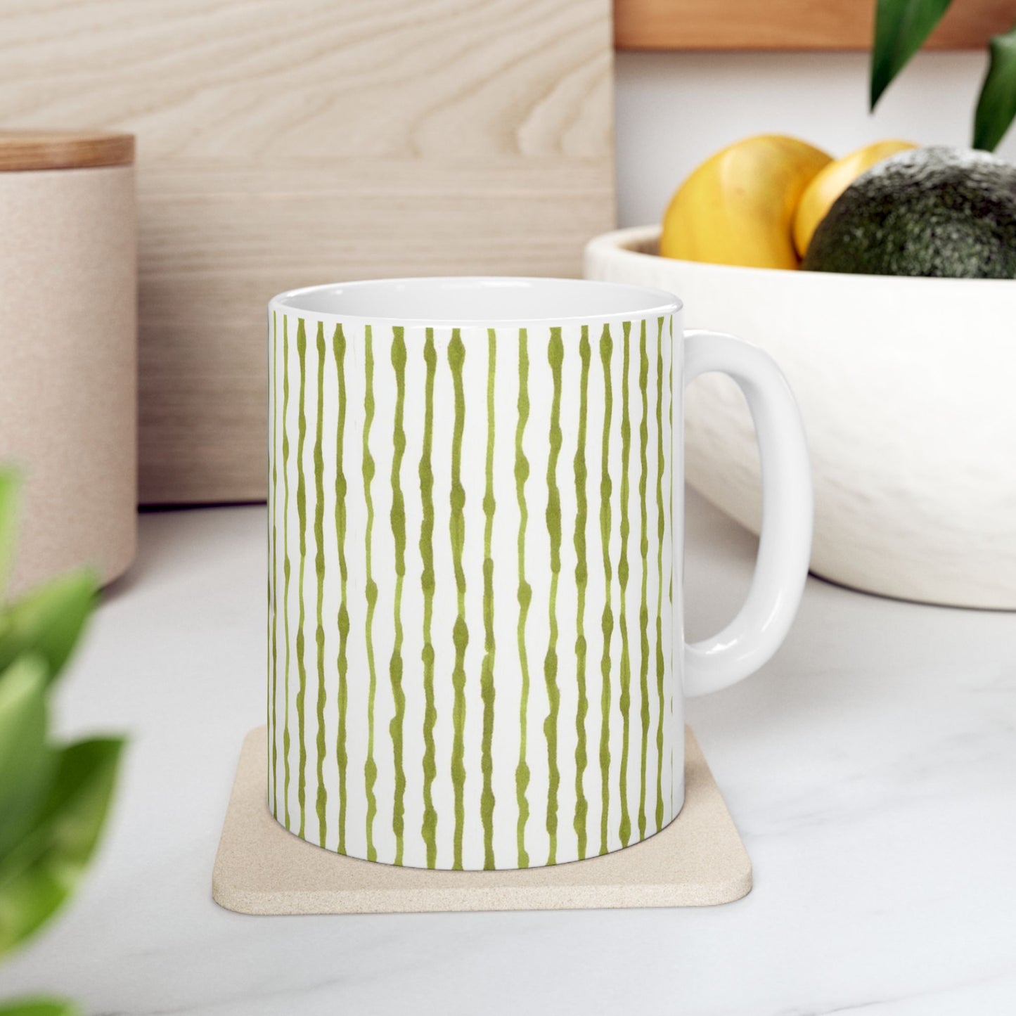 Faux Seersucker White / Green Cup