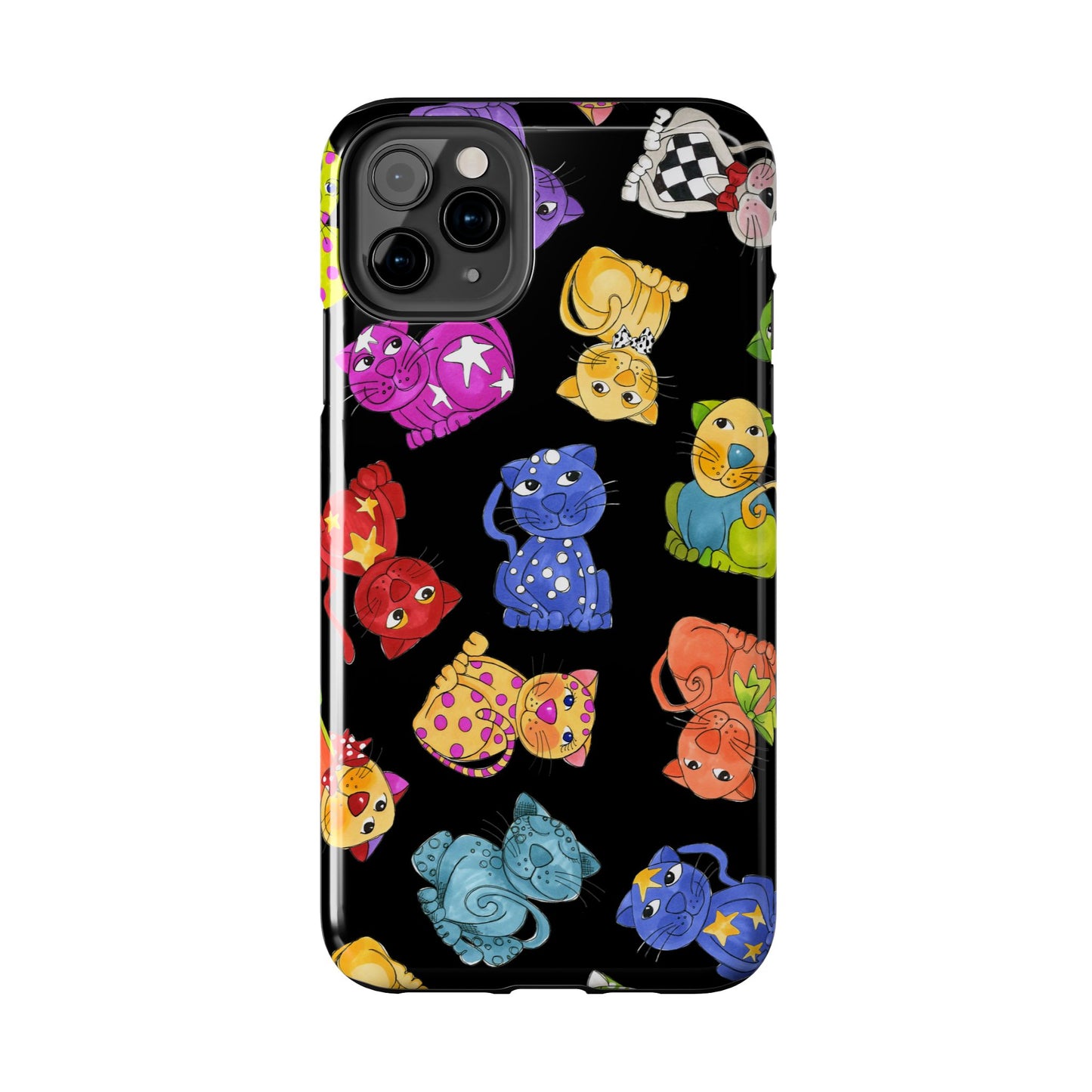 Tossed Happy Cats Black Phone Case