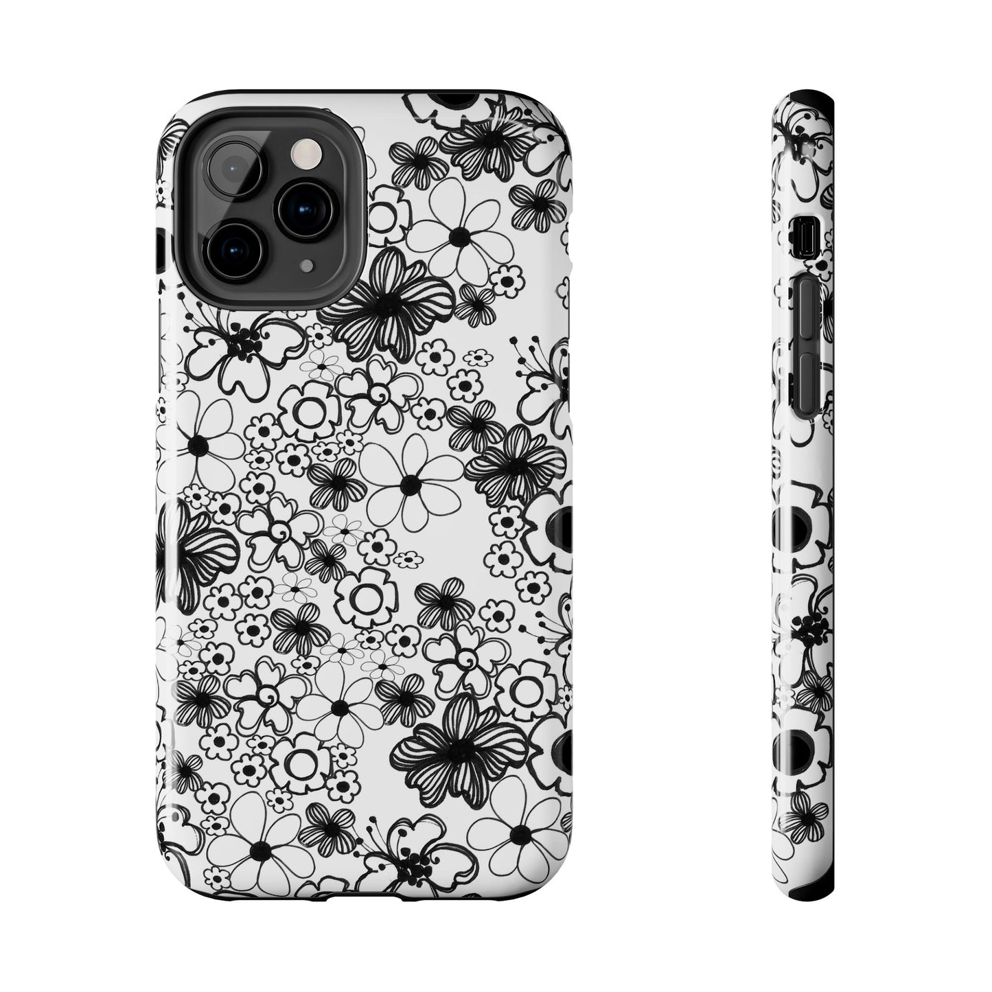 White and Black Flowers Phone Case