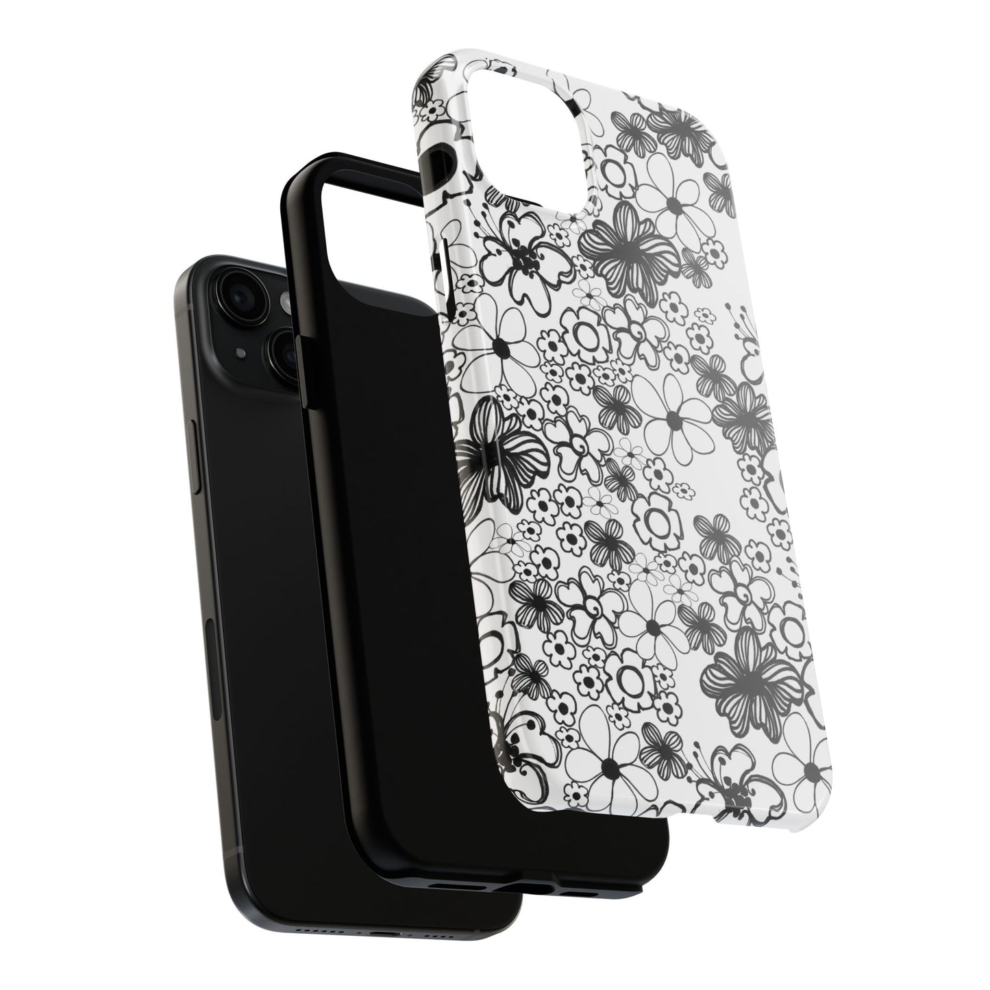 White and Black Flowers Phone Case