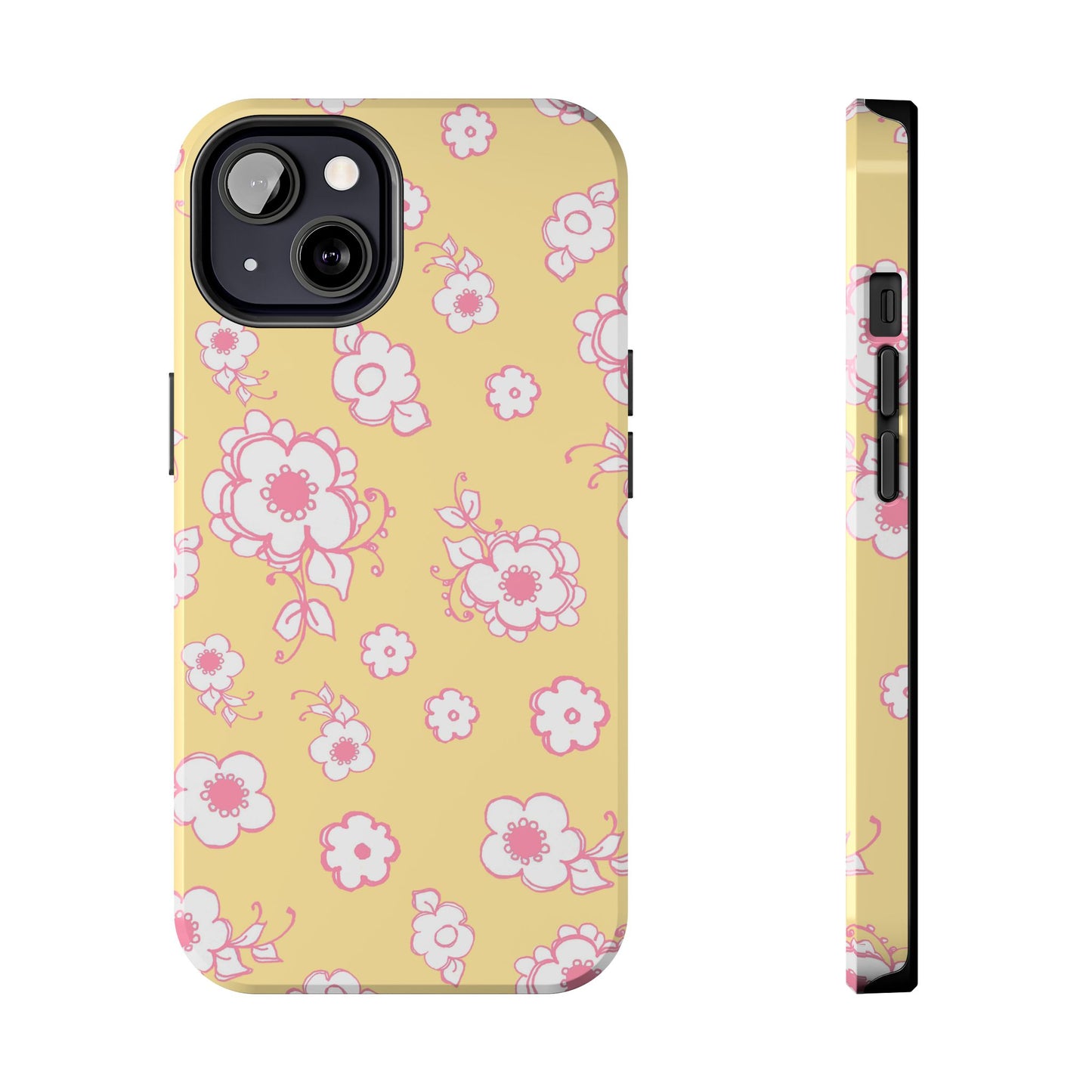 Pink Posies Yellow Phone Case