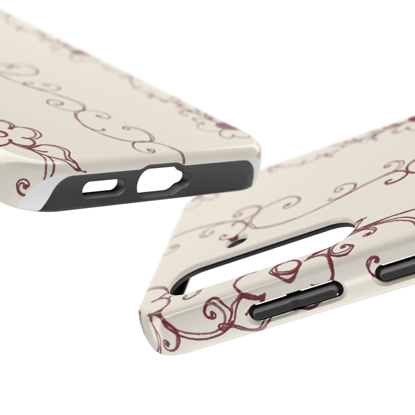 Scroll Flower Stripe Muslin / Red Phone Case
