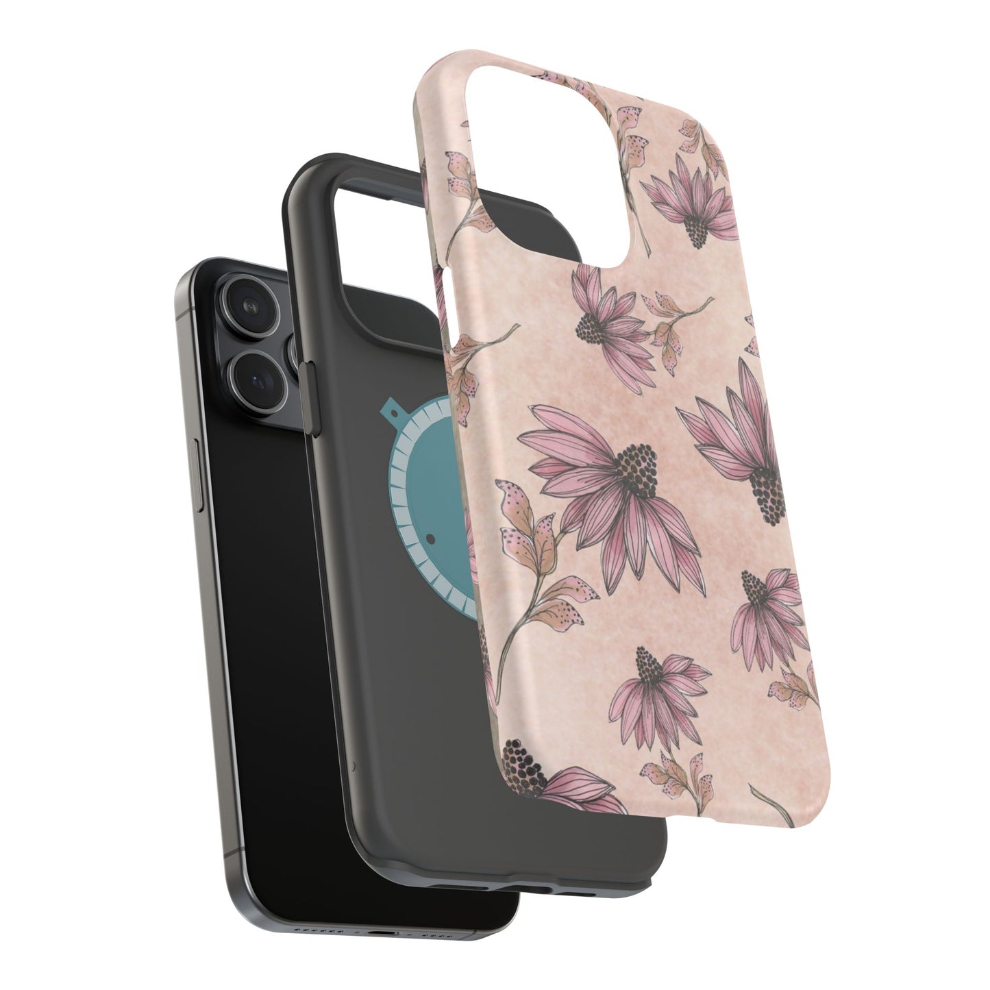 Wild Cone Flowers Pink Marble Phone Case