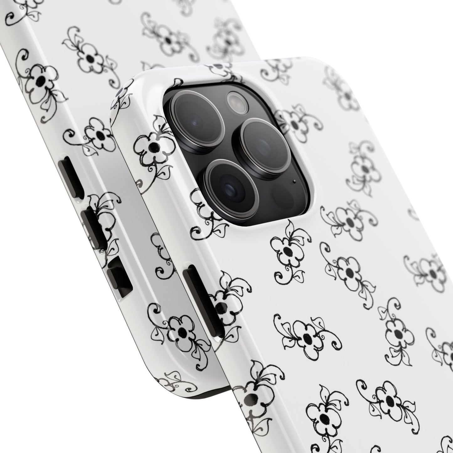 Daisy Scroll White / Black Phone Case