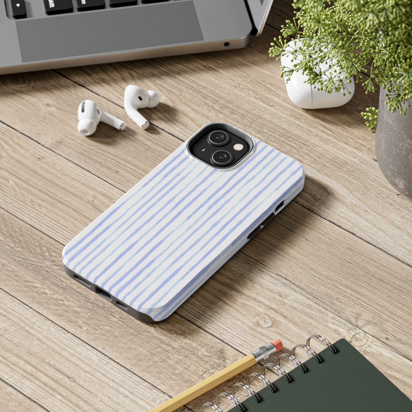 Happy Stripe White / Blue Phone Case