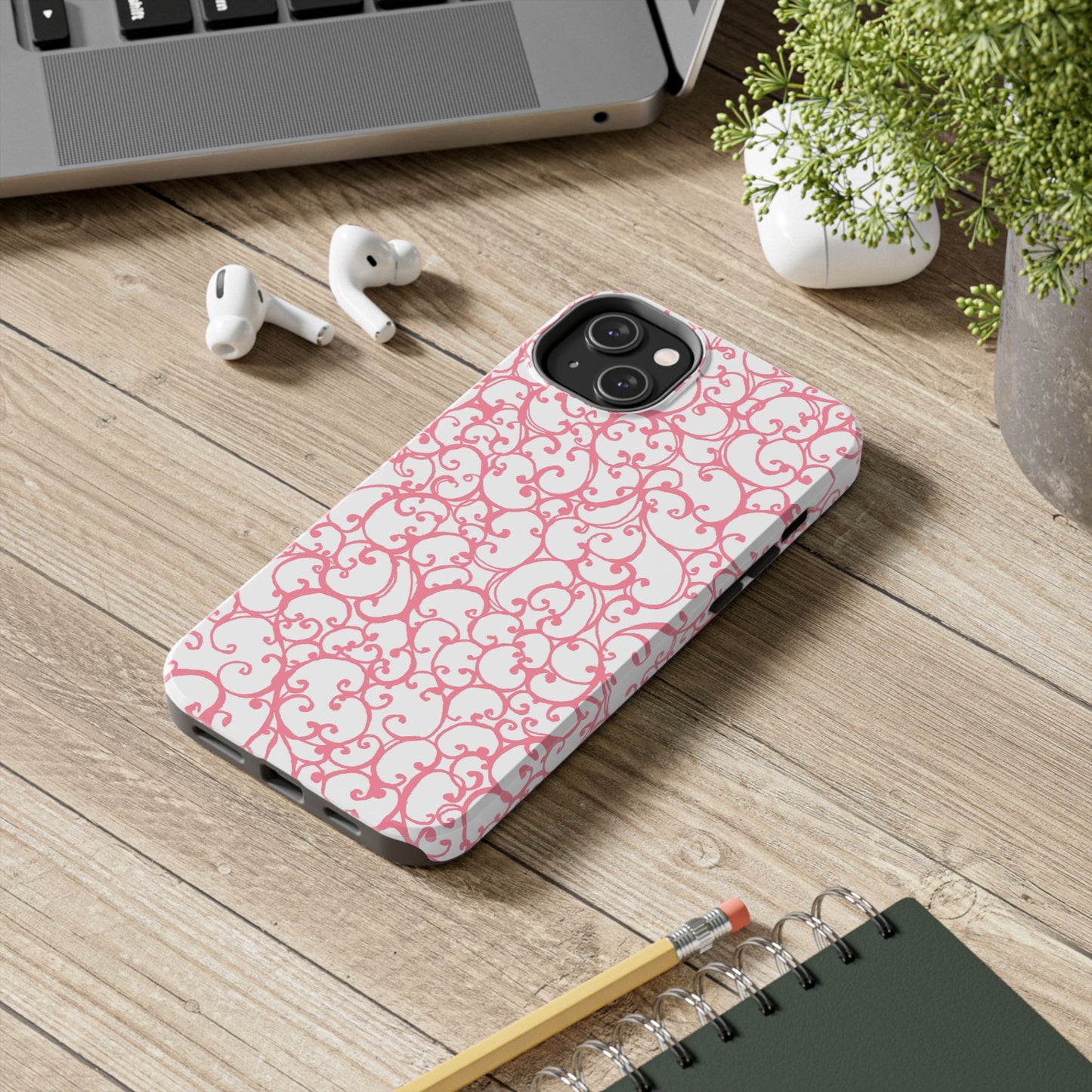 Scrollie White / Pink Phone Case