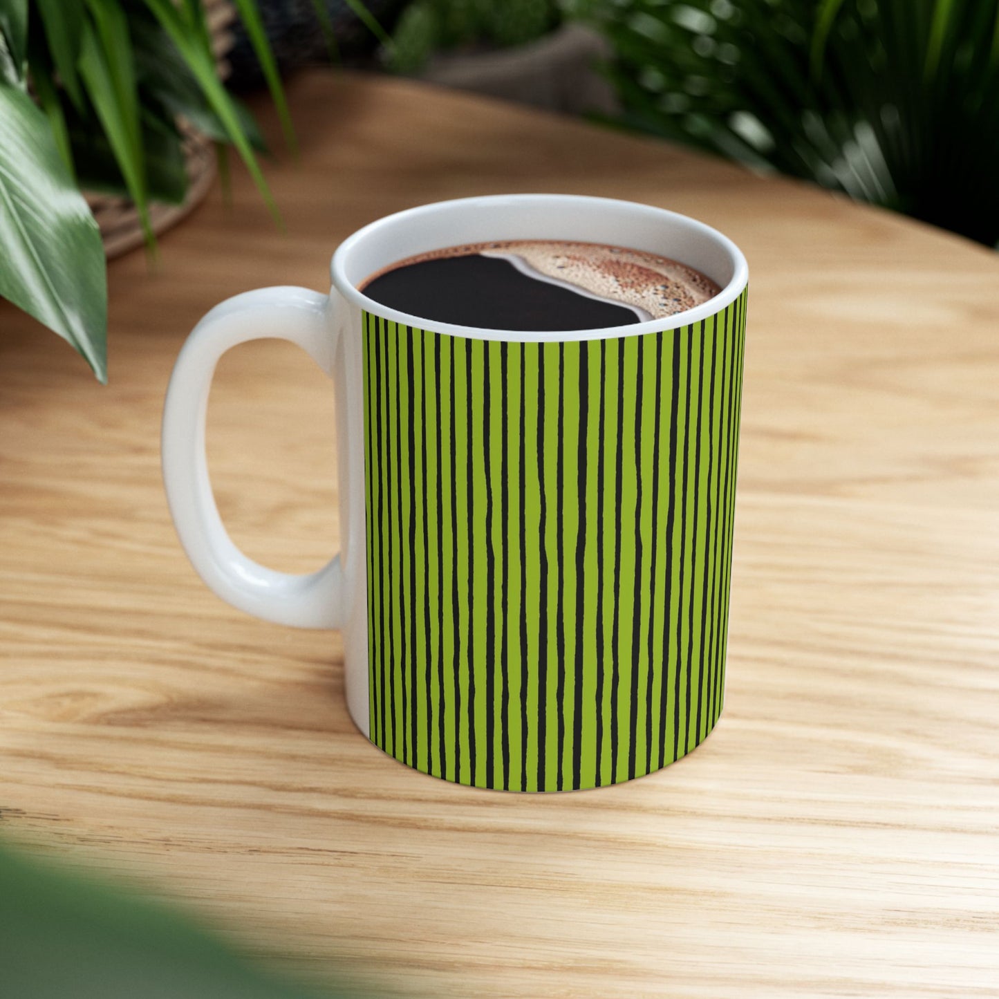 Quirky Pin Stripe Green / Black Cup