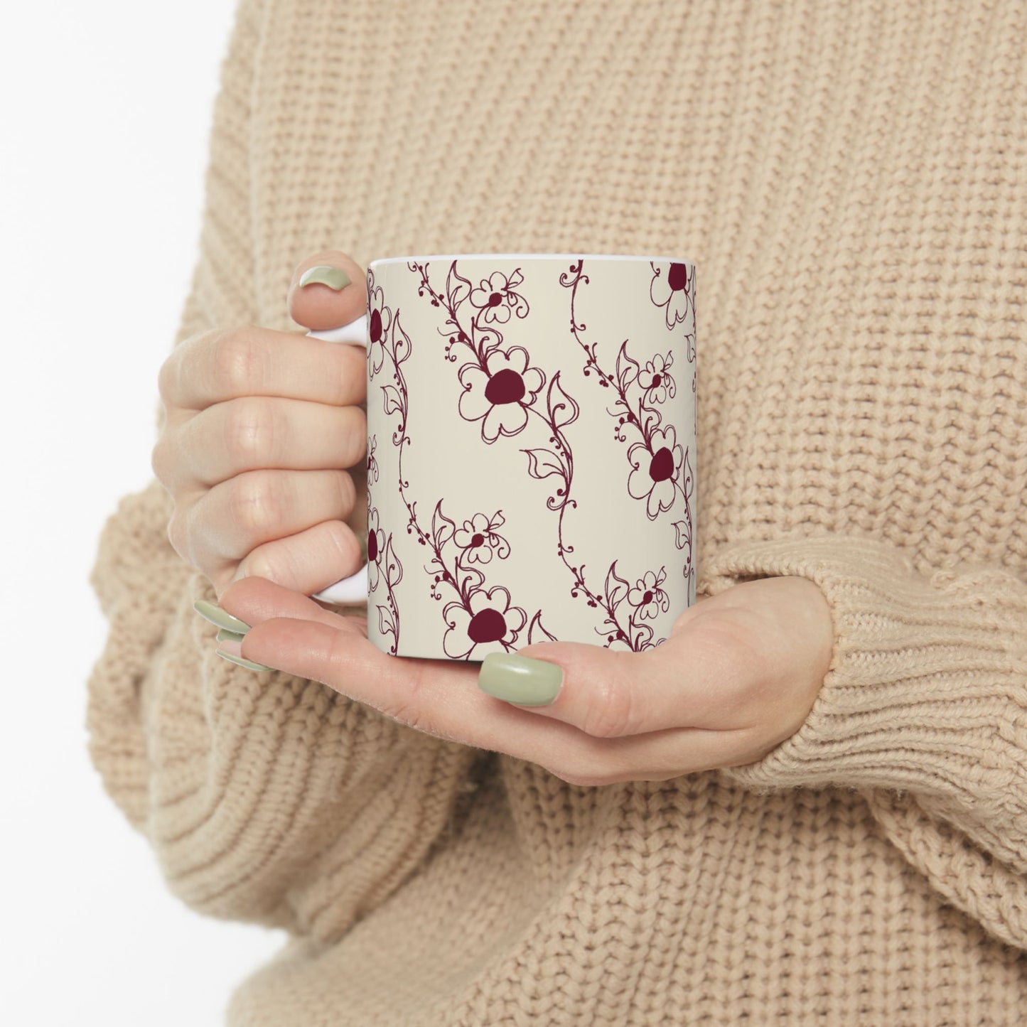 Diagonal Daisies Ivory / Red Cup
