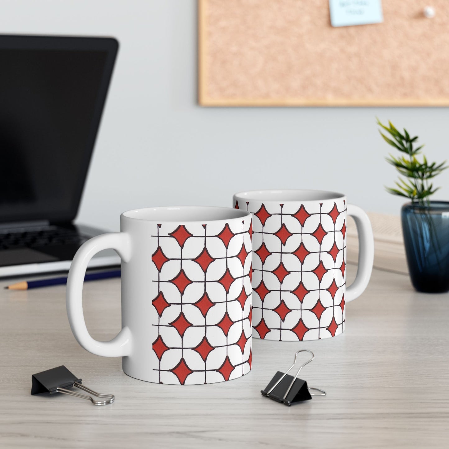 Tile-ish White / Red Cup