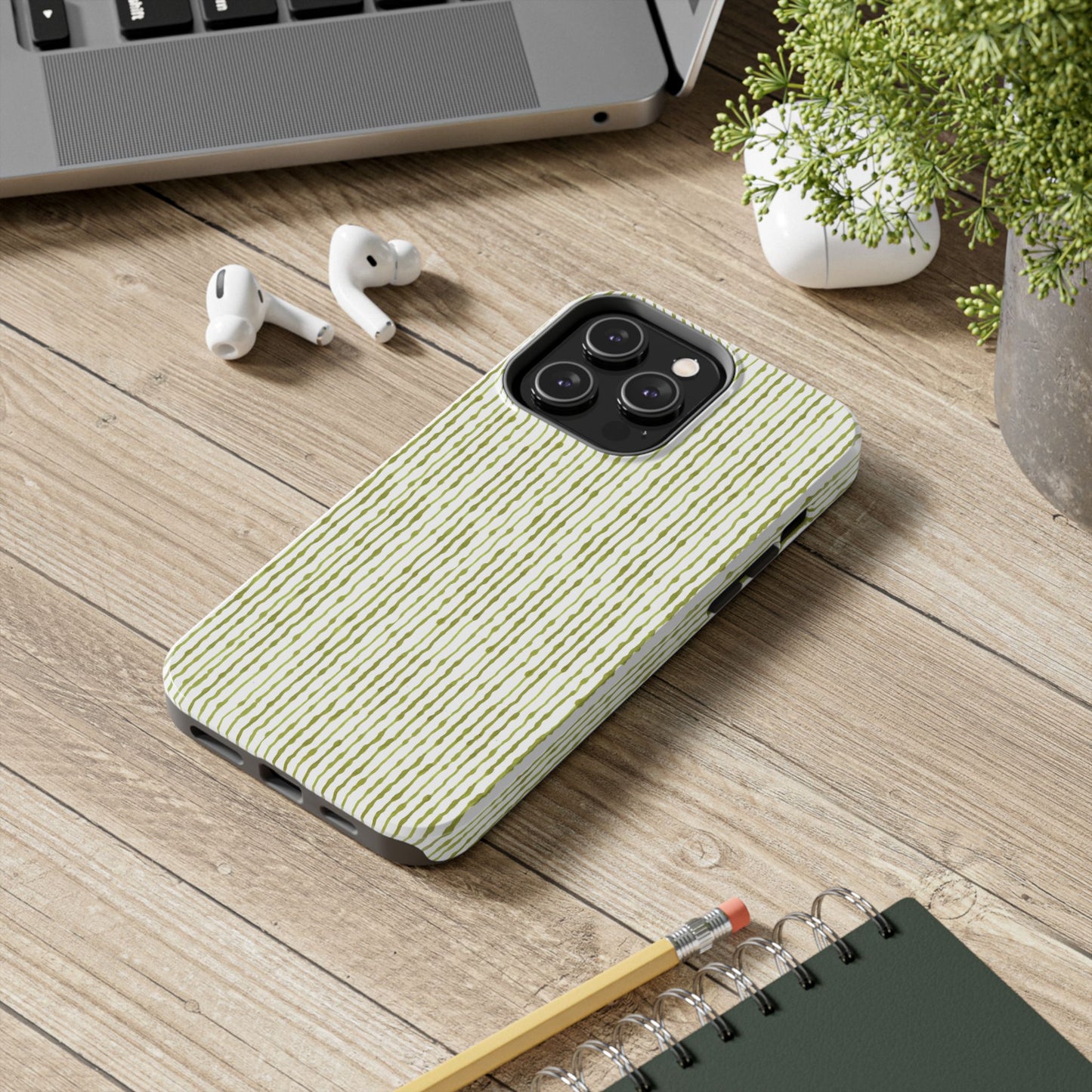 Faux Seersucker White / Green Phone Case