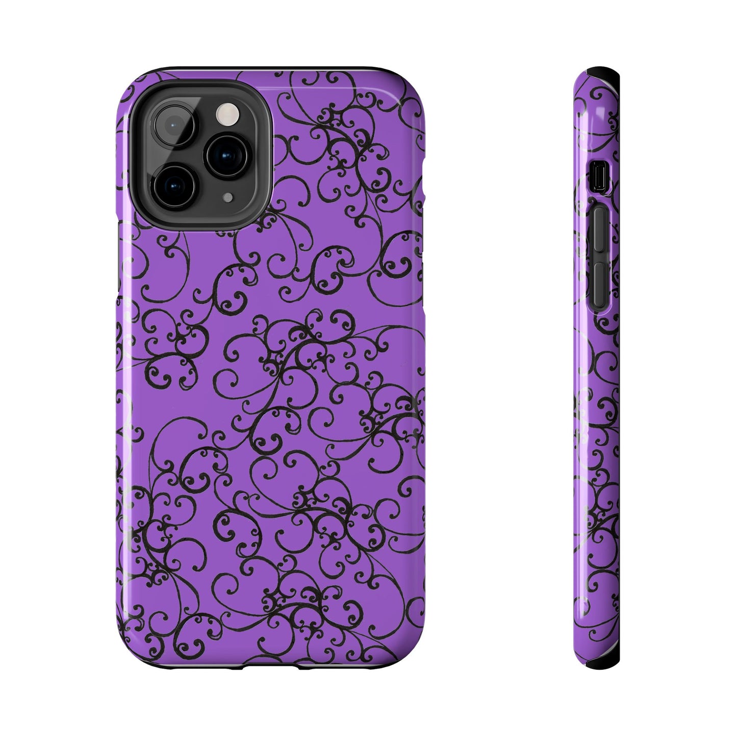 Elegant Scroll Purple / Black Phone Case