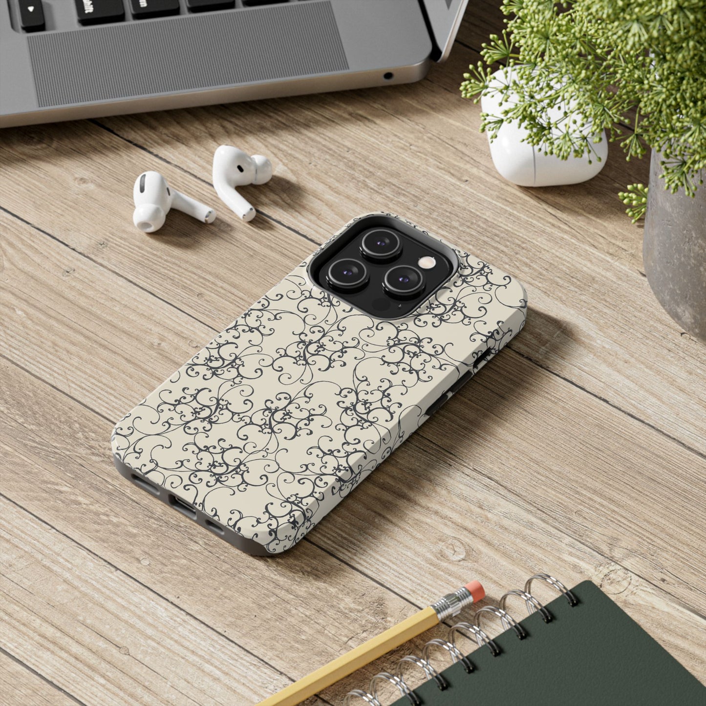 Elegant Scroll Ivory / Black Phone Case