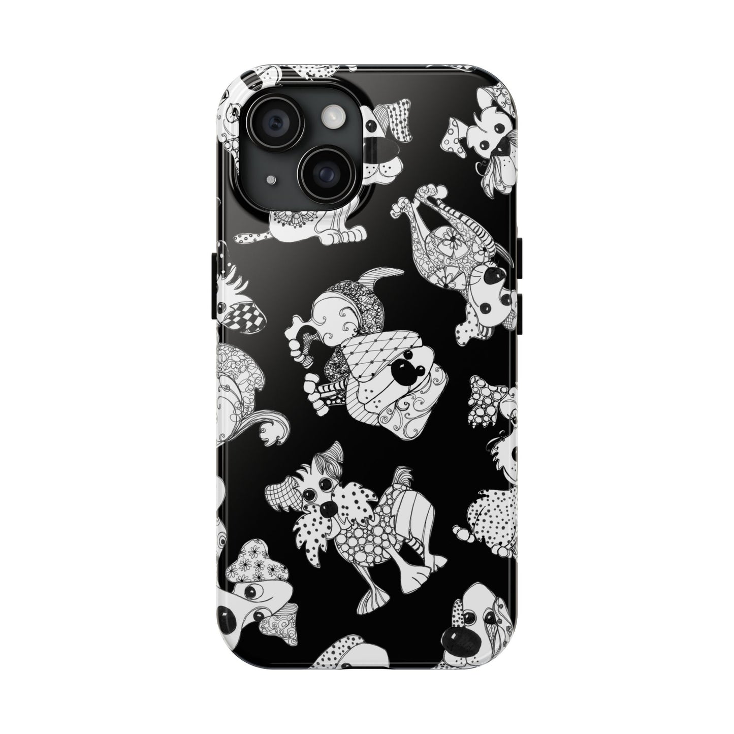 Doodle Dogs Black Phone Case