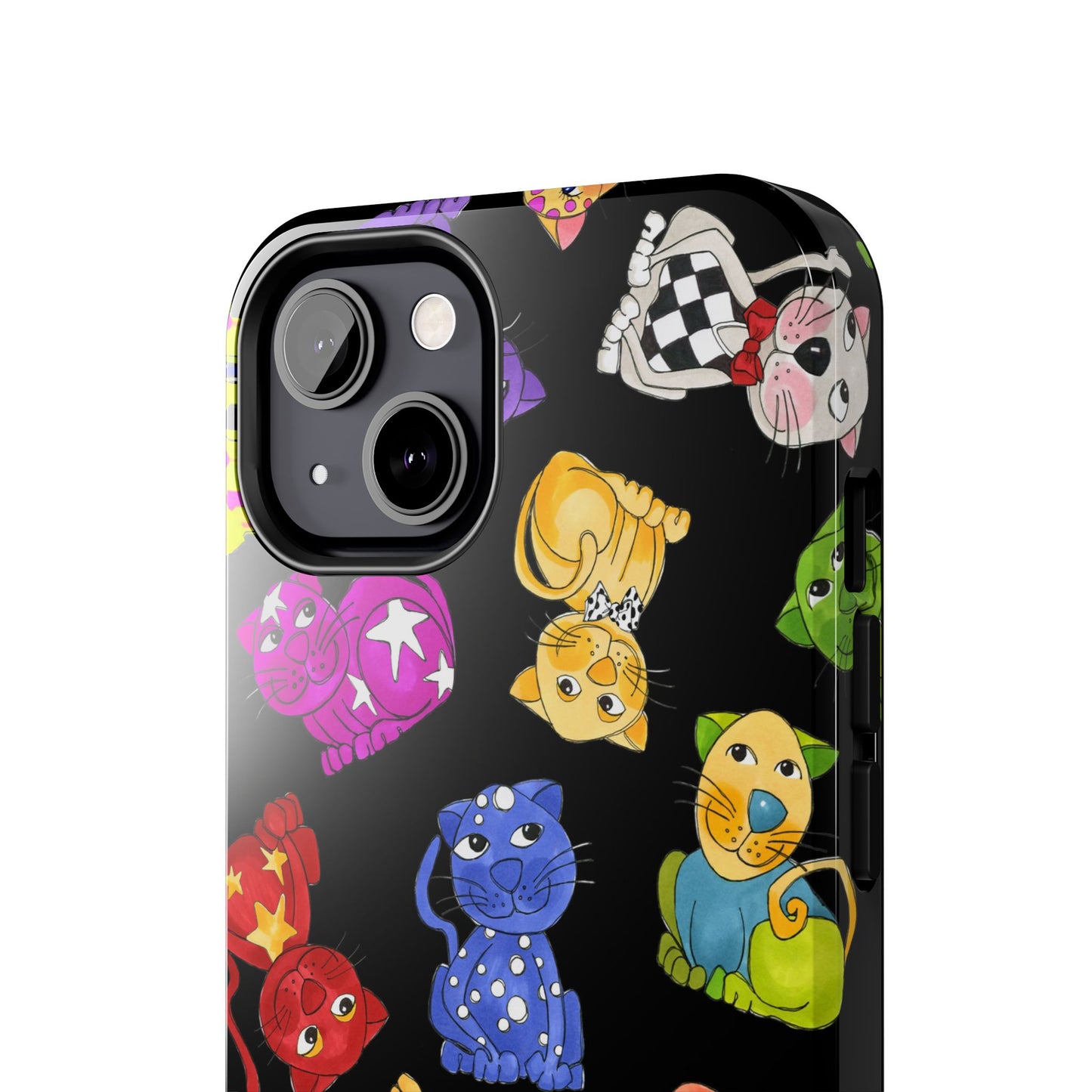 Tossed Happy Cats Black Phone Case
