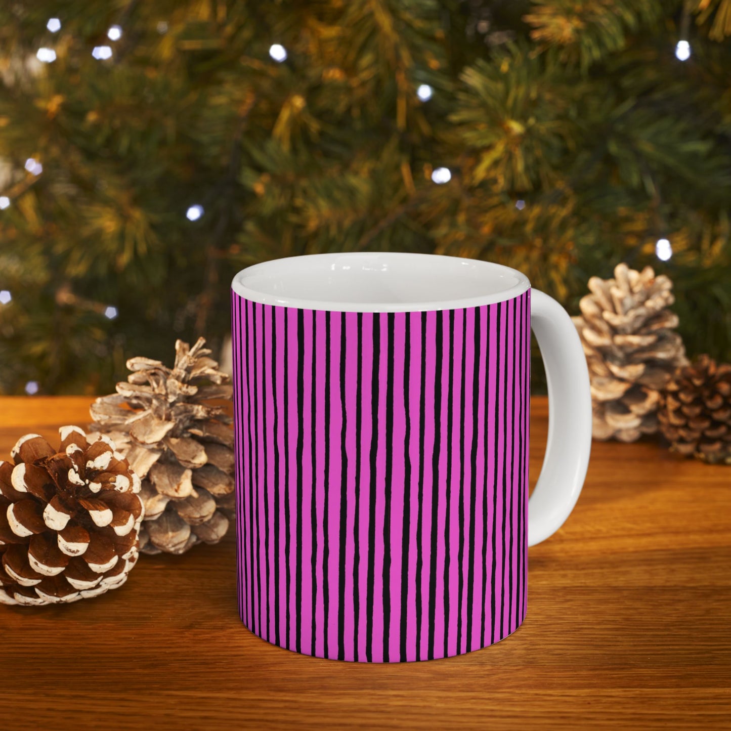 Quirky Pin Stripe Pink / Black Cup