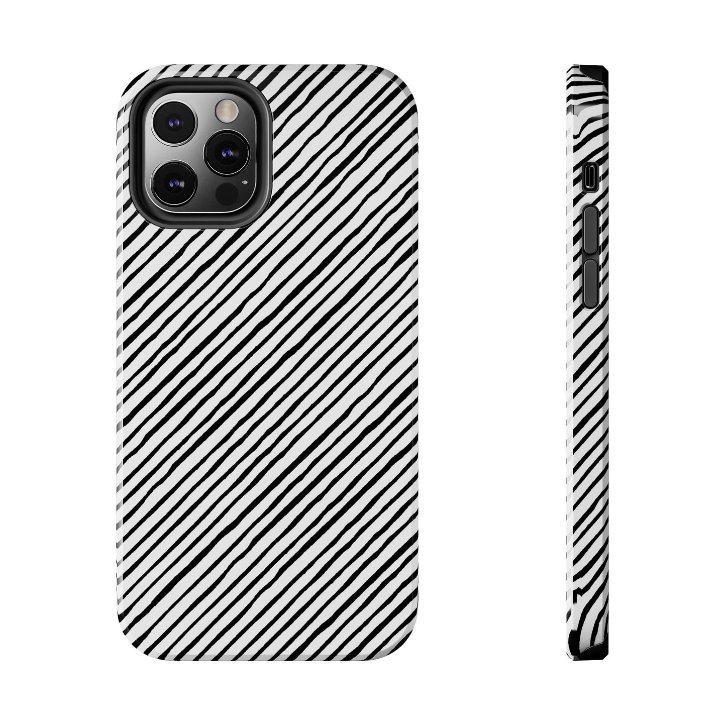 Quirky Bias Stripe White / Black Phone Case