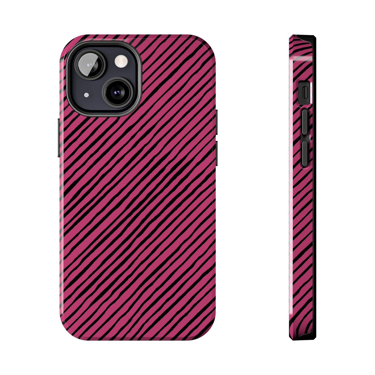 Quirky Bias Stripe Magenta / Black Phone Case