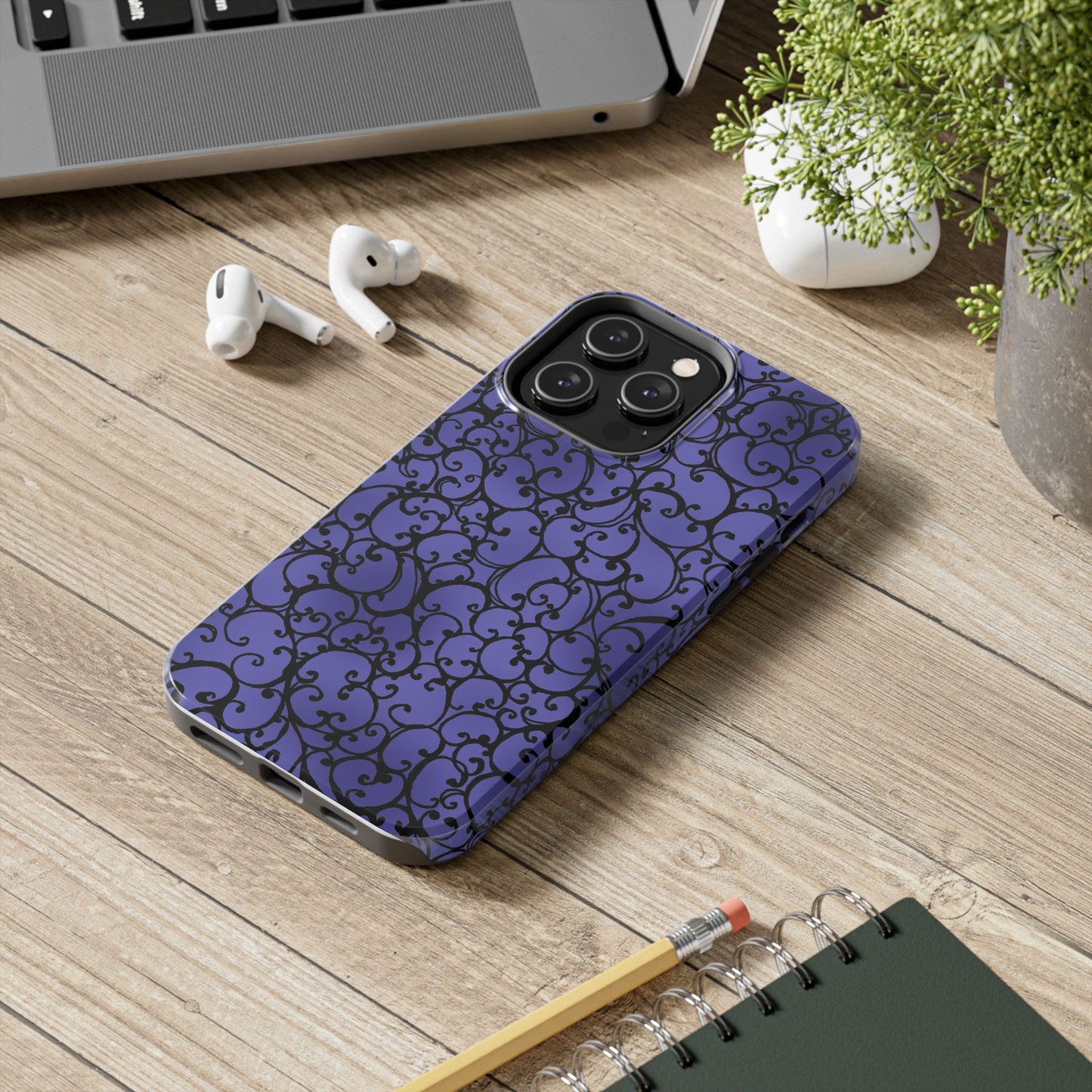 Scrollie Violet / Black Phone Case