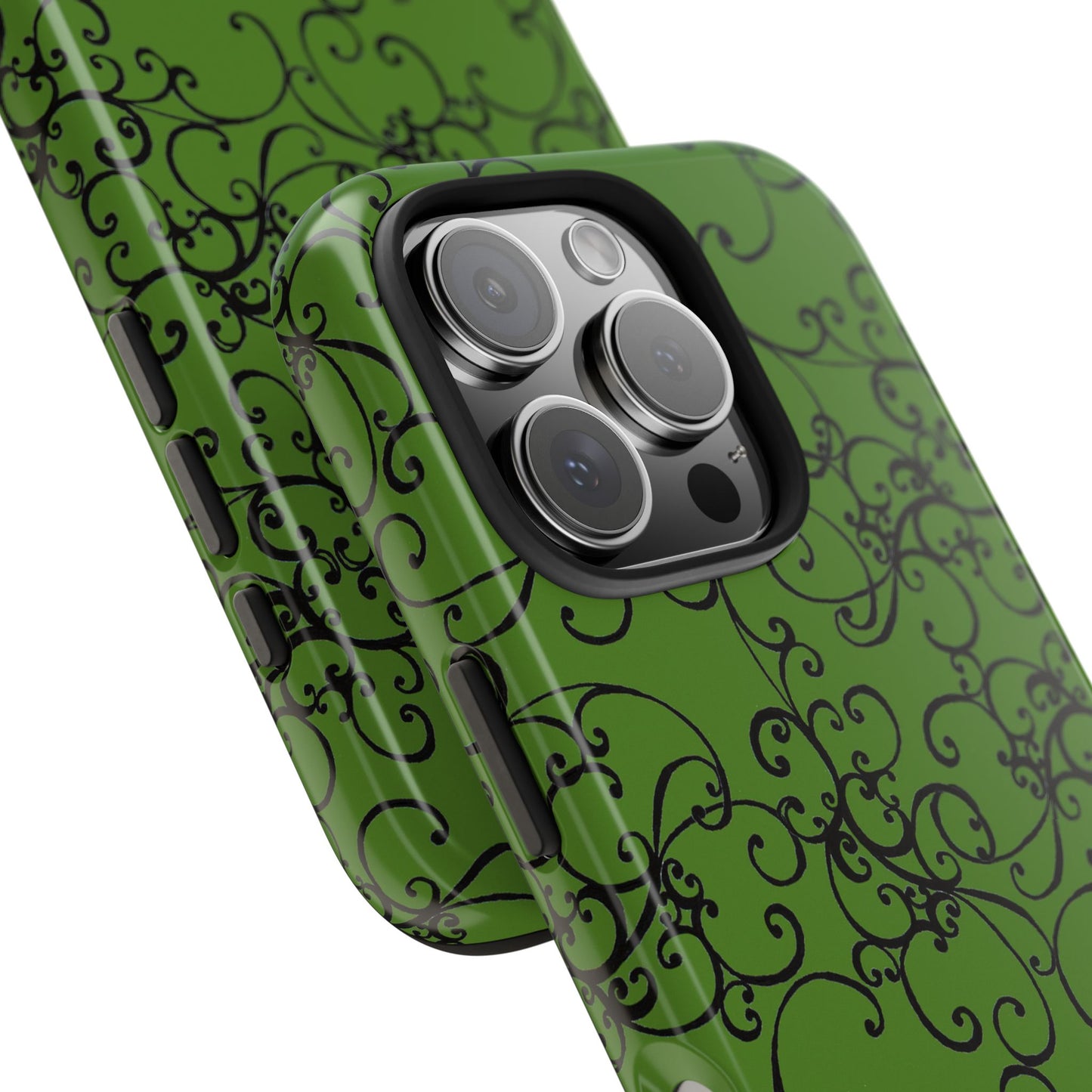 Elegant Scroll Green / Black Phone Case