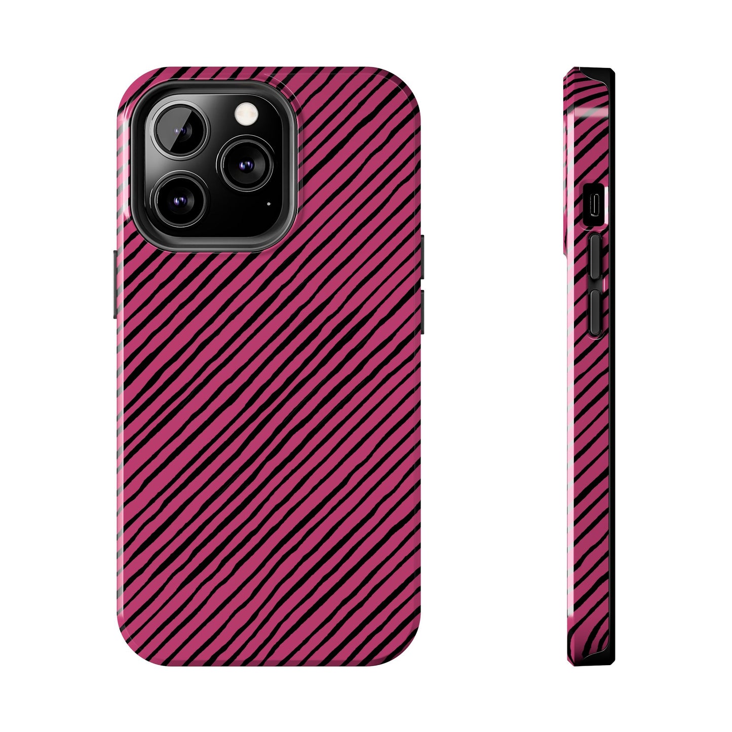 Quirky Bias Stripe Magenta / Black Phone Case