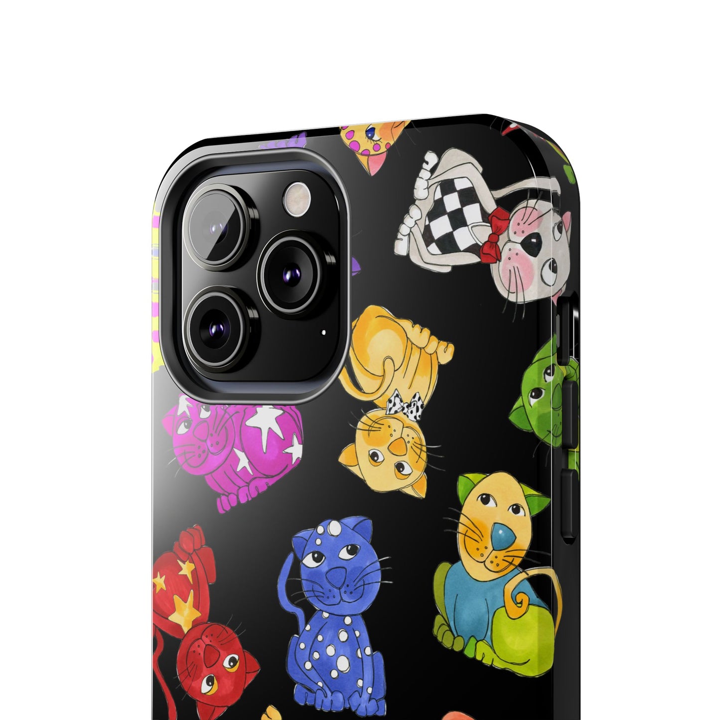 Tossed Happy Cats Black Phone Case