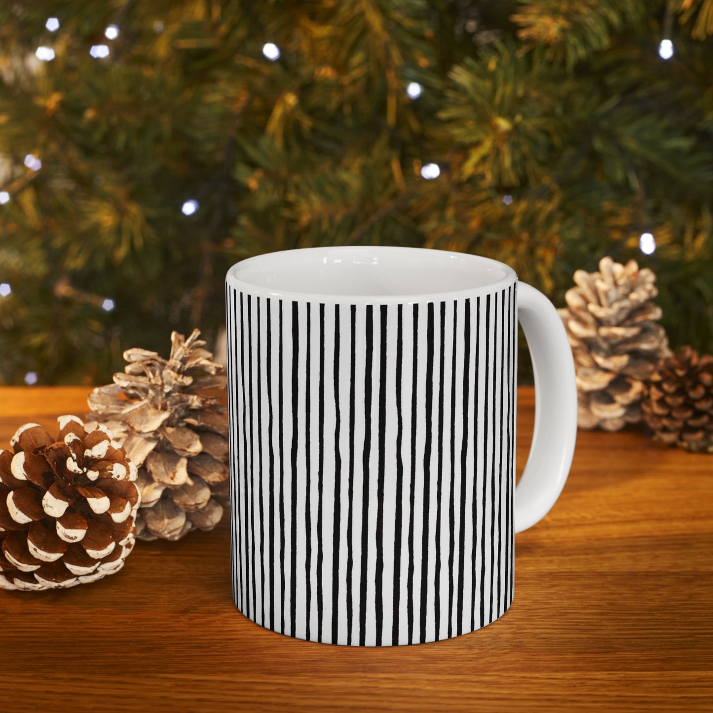 Quirky Pin Stripe White / Black Cup