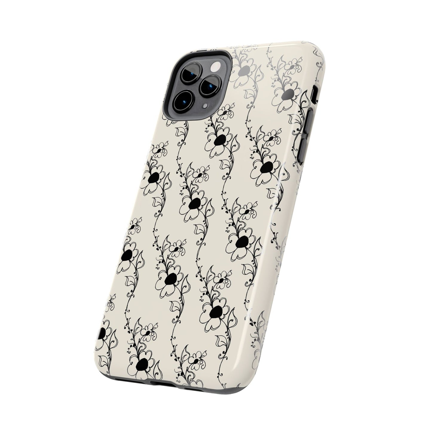 Diagonal Daisies Ivory / Black Phone Case