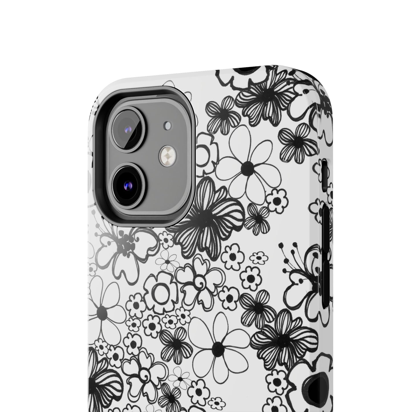 White and Black Flowers Phone Case