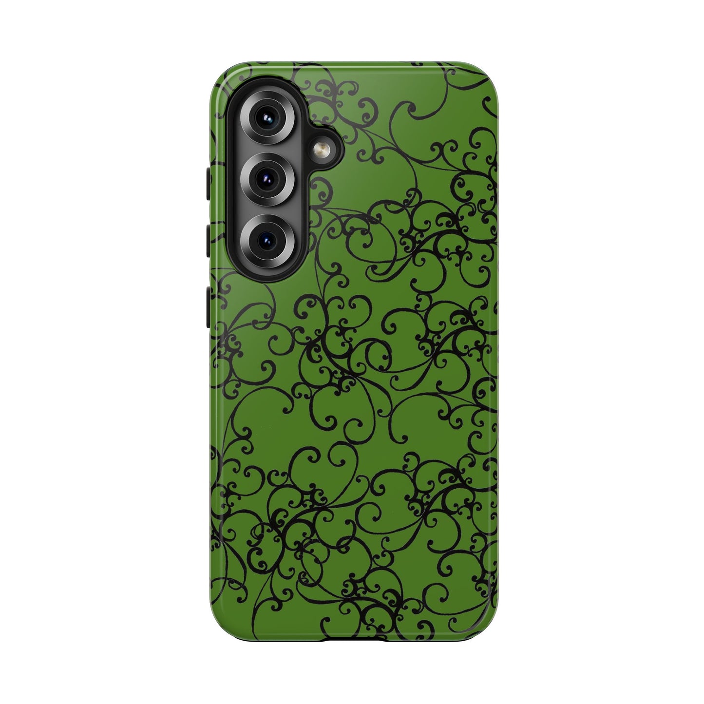Elegant Scroll Green / Black Phone Case
