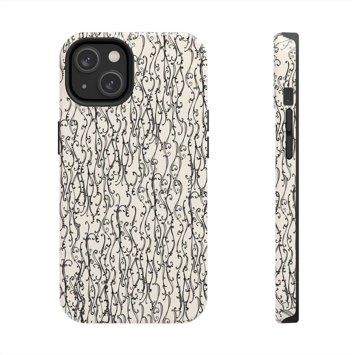 Swan Scroll Ivory / Black Phone Case