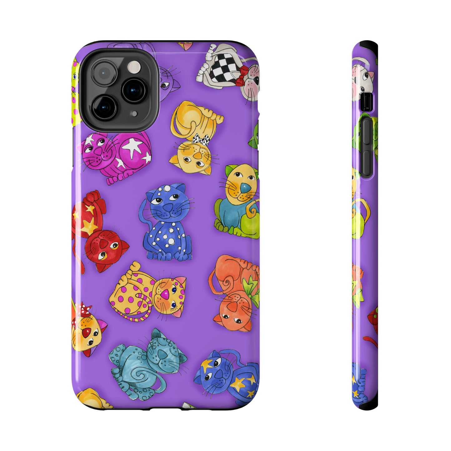 Tossed Happy Cats Purple Phone Case