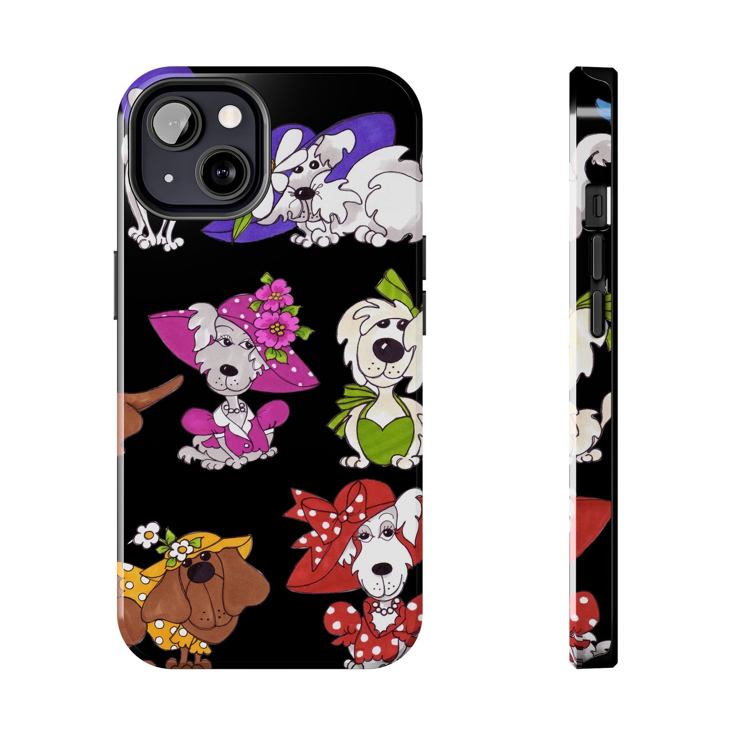 Fancy Dog Line Up Black Phone Case