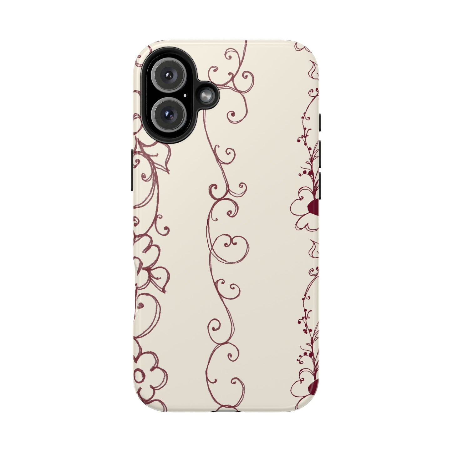 Scroll Flower Stripe Muslin / Red Phone Case