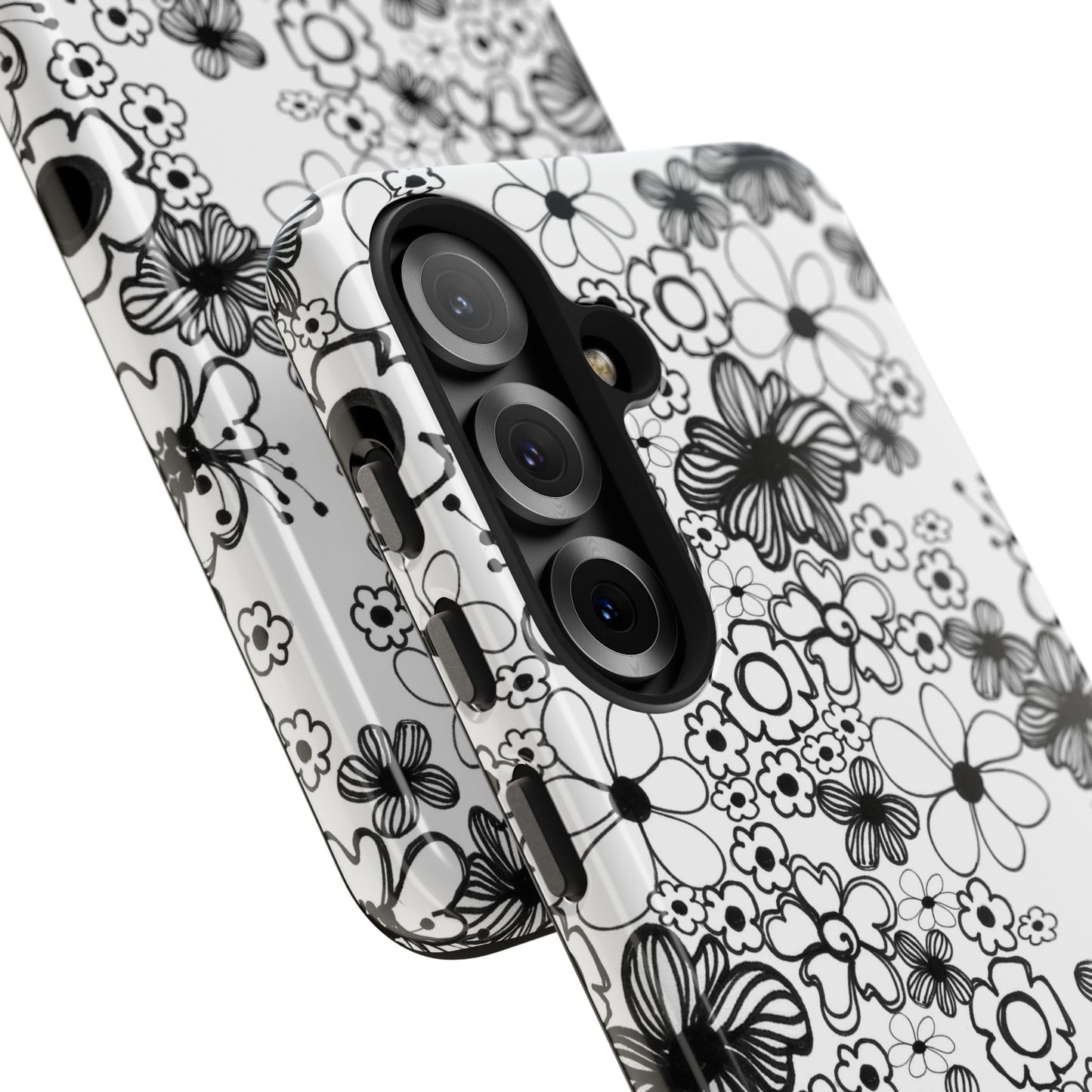 White and Black Flowers Phone Case