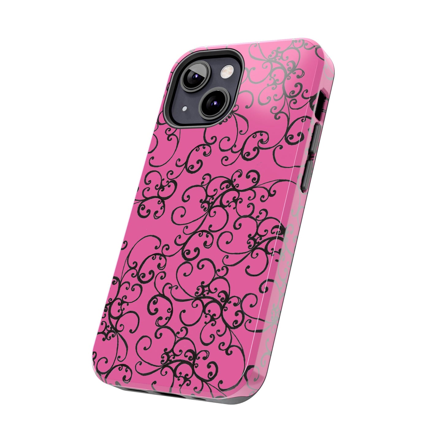 Elegant Scroll Pink / Black Phone Case