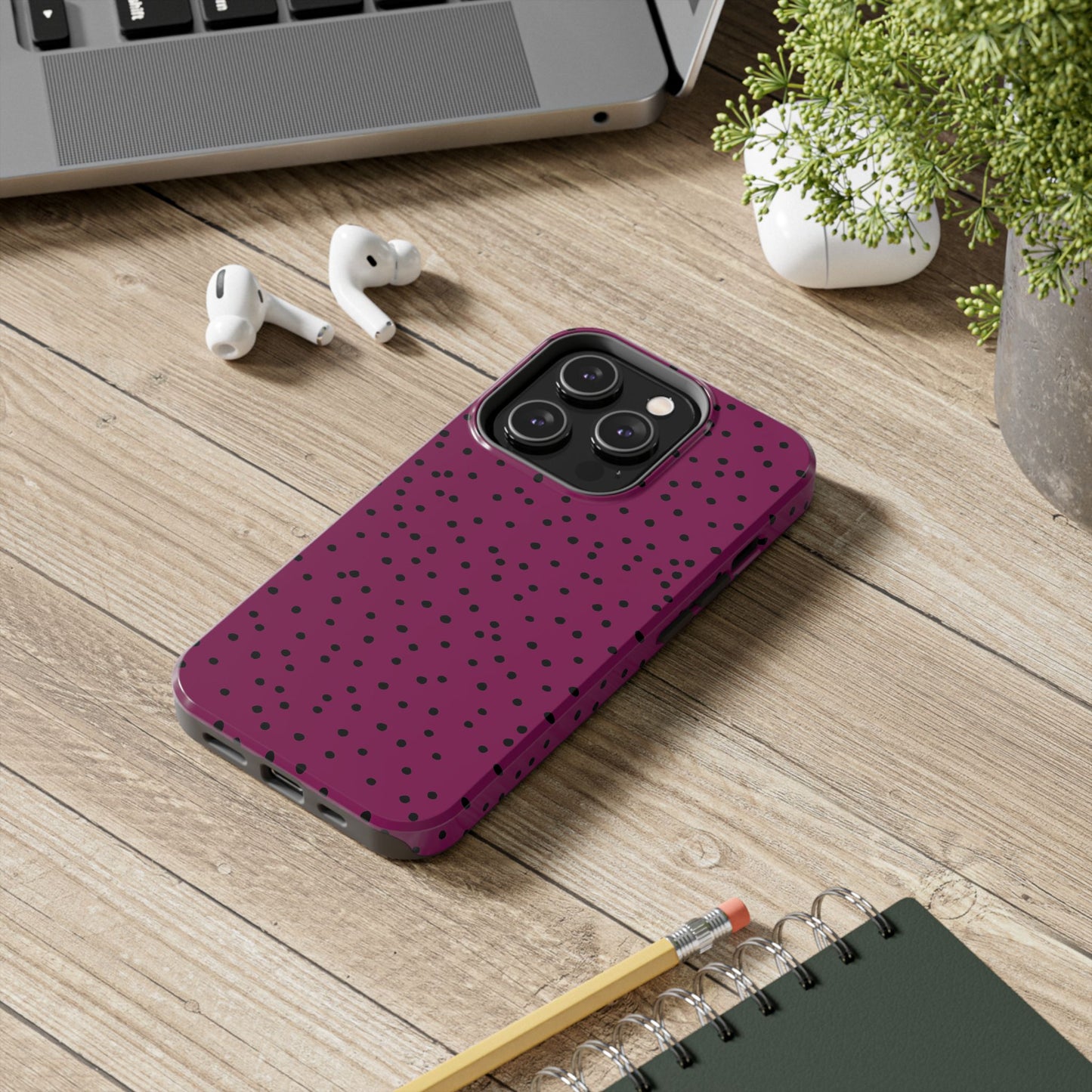 Dinky Dots Burgundy / Black Phone Case