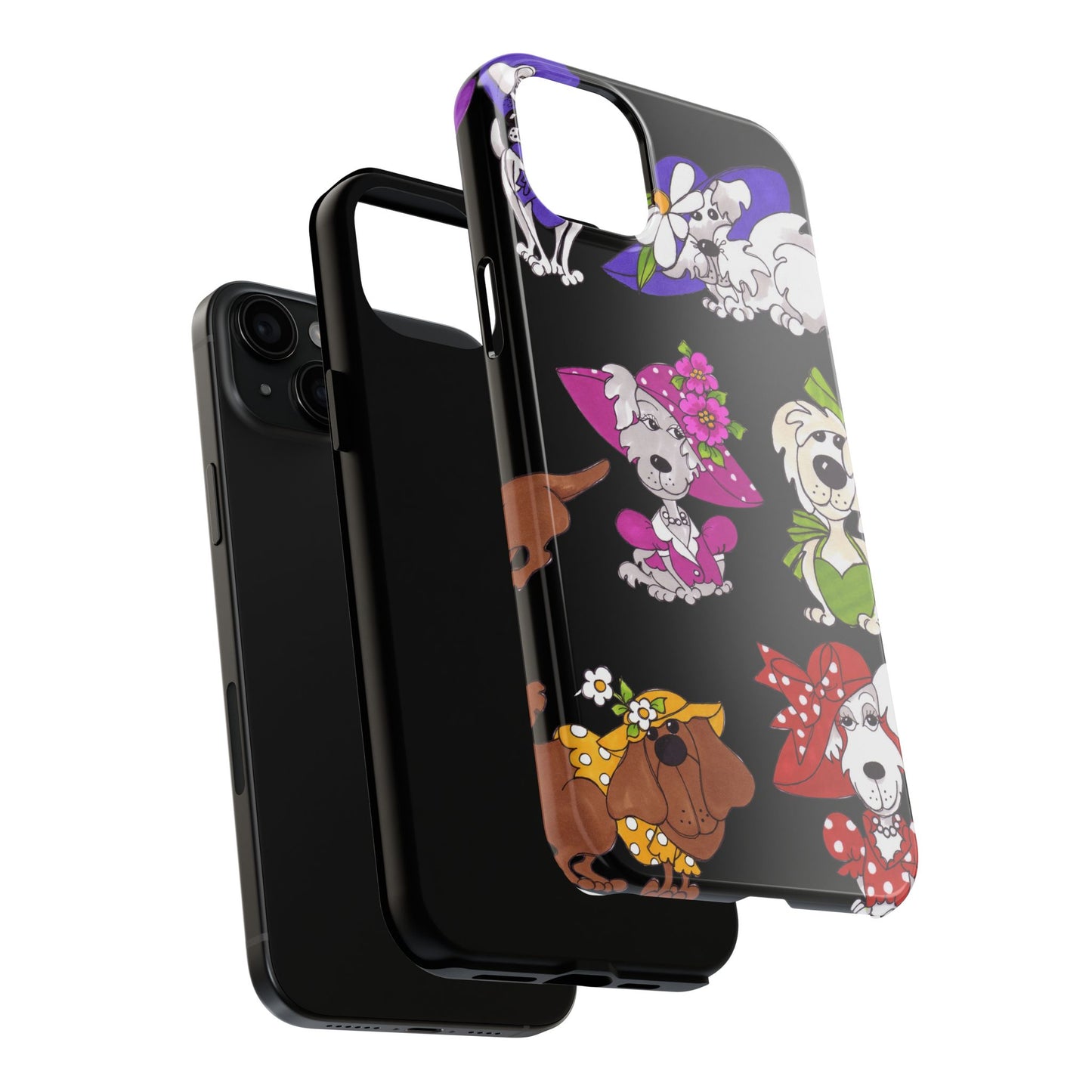 Fancy Dog Line Up Black Phone Case