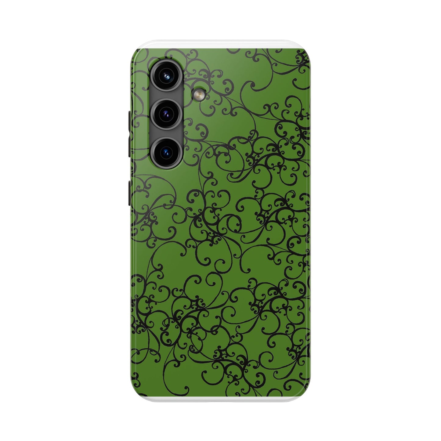 Elegant Scroll Green / Black Phone Case