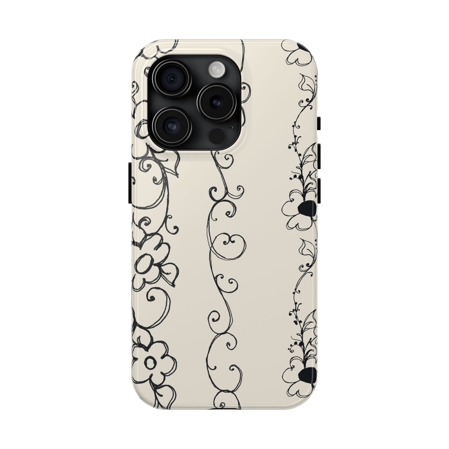 Scroll Flower Stripe Muslin / Black Phone Case