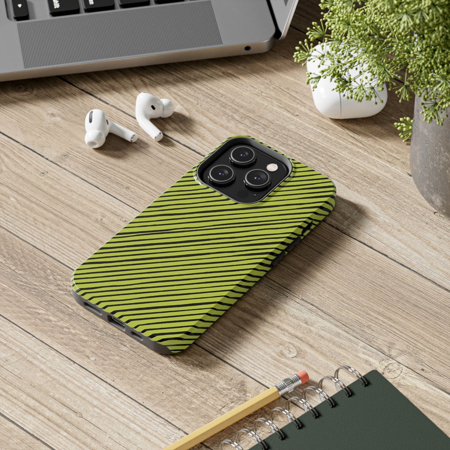 Quirky Bias Stripe Green / Black Phone Case