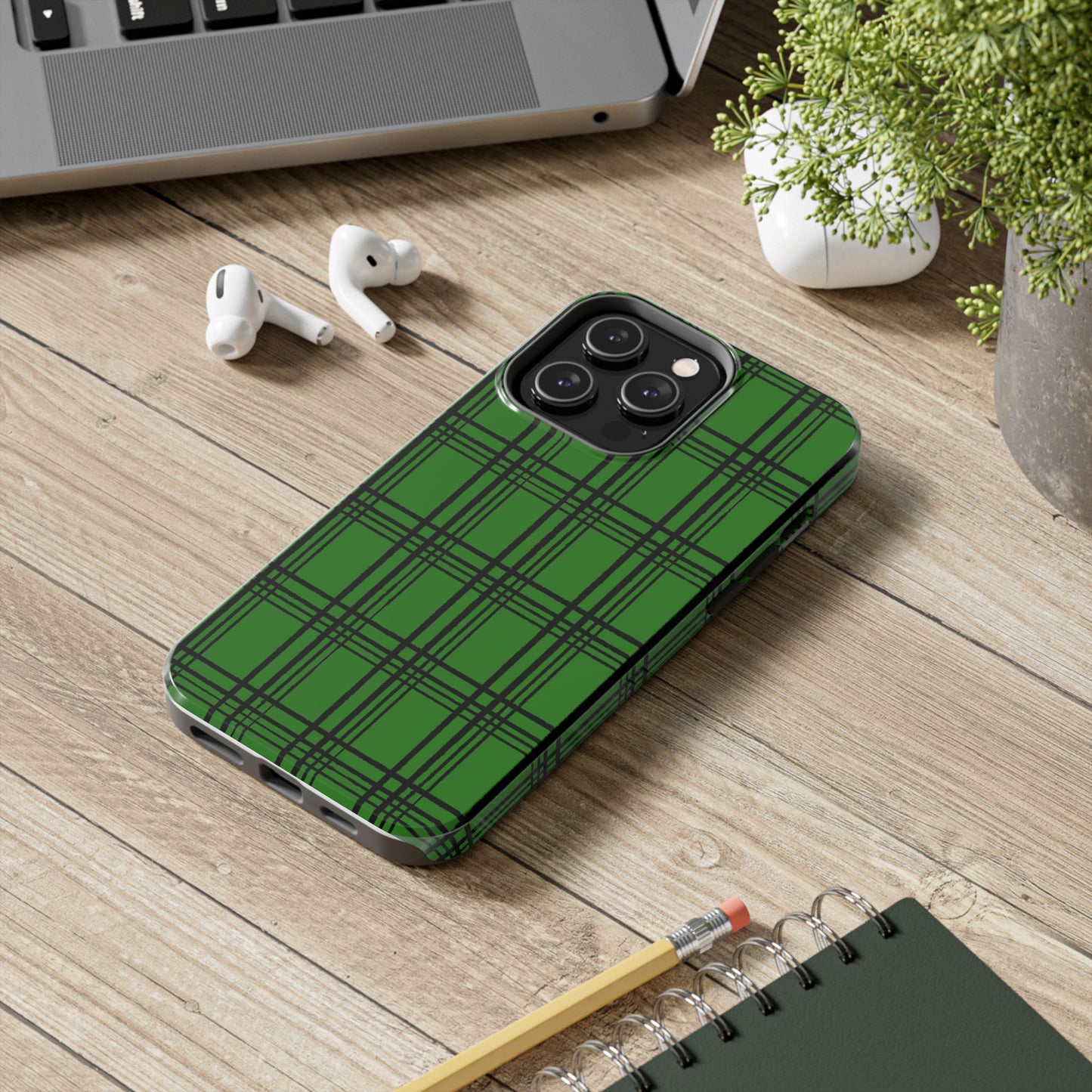 Glad Plaid Green / Black Phone Case