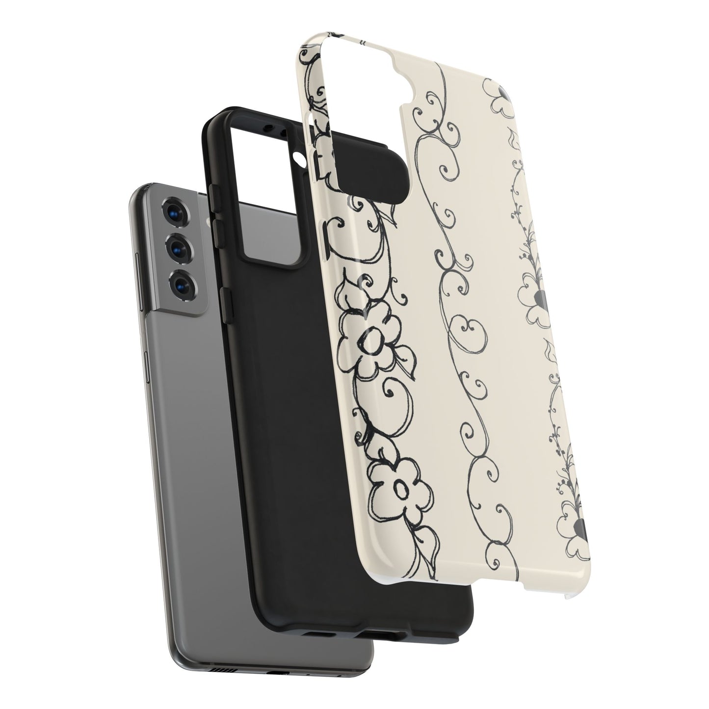 Scroll Flower Stripe Muslin / Black Phone Case