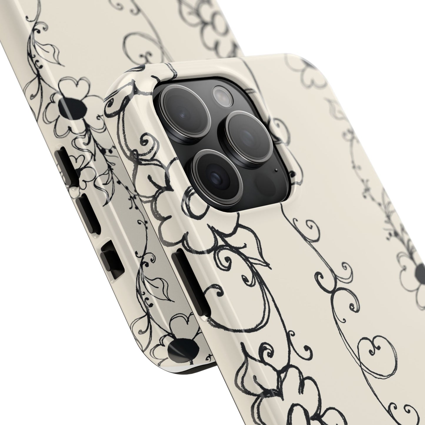 Scroll Flower Stripe Muslin / Black Phone Case