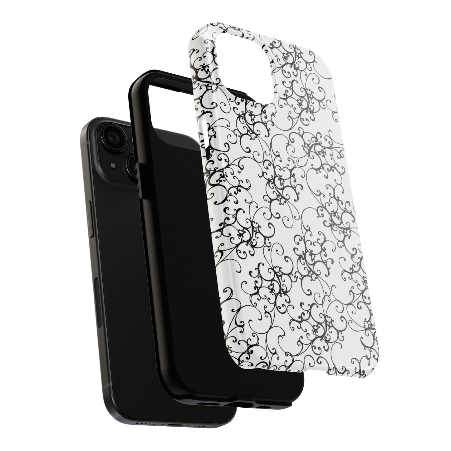 Elegant Scroll White / Black Phone Case