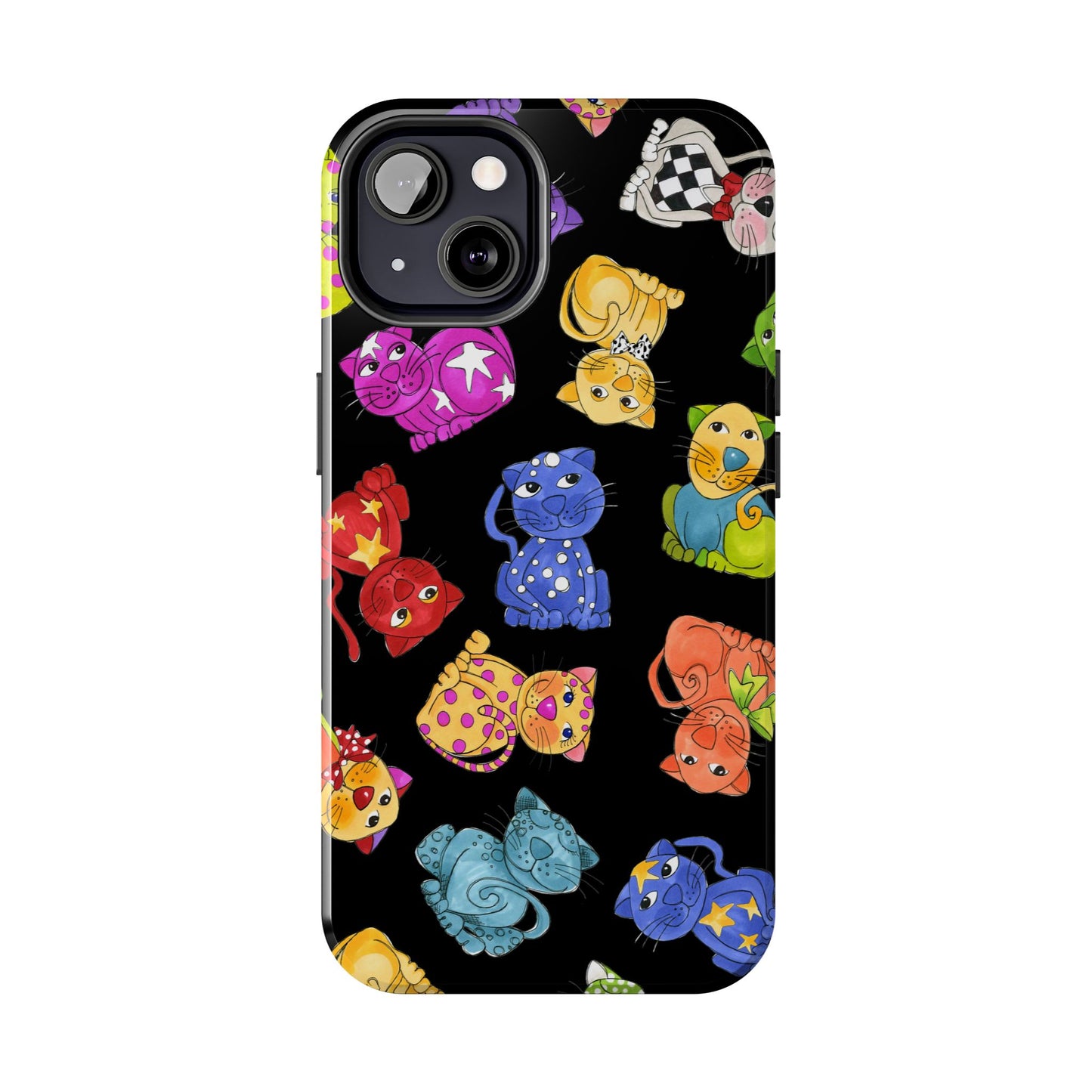 Tossed Happy Cats Black Phone Case