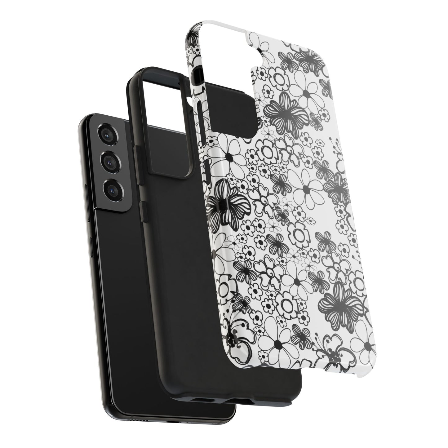 White and Black Flowers Phone Case