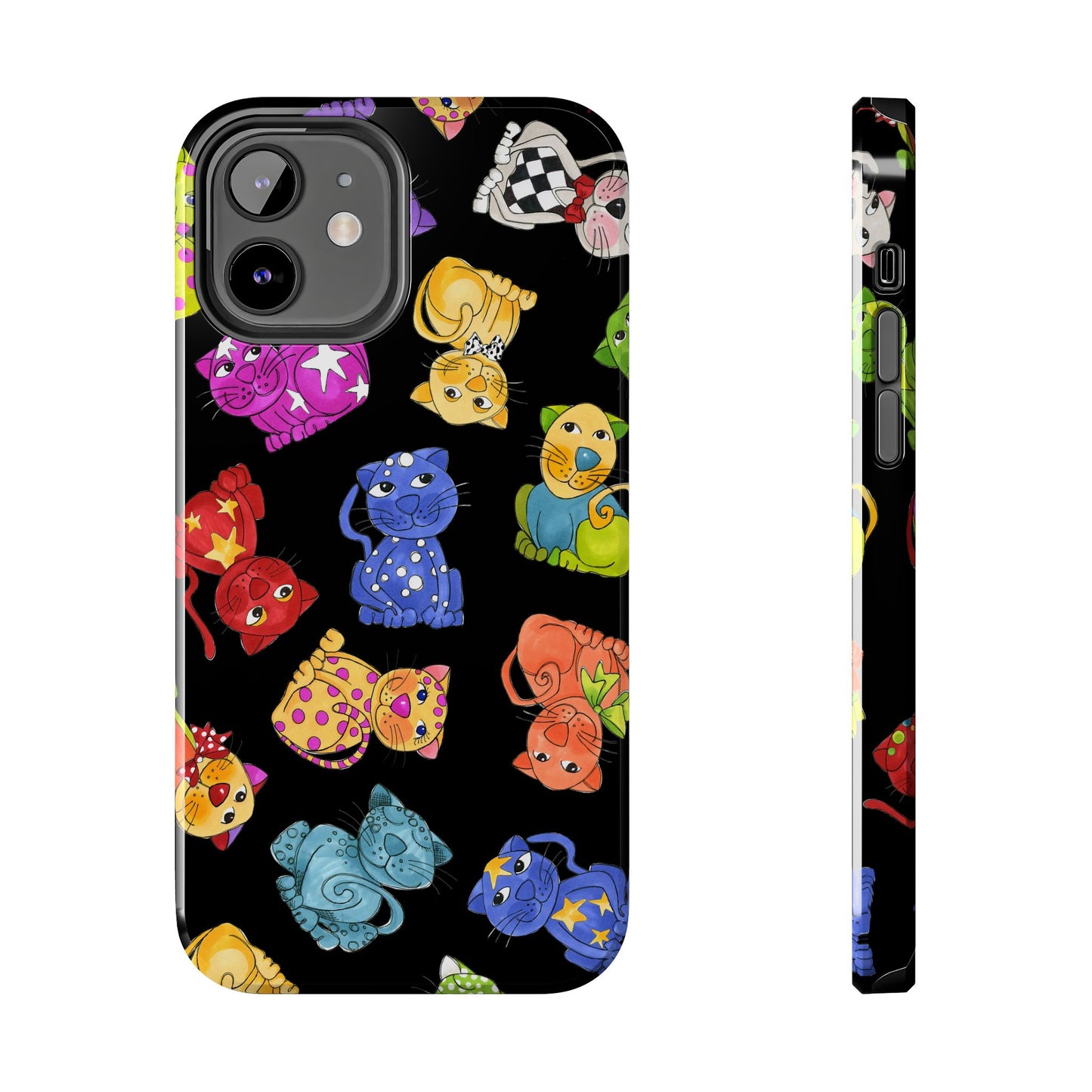 Tossed Happy Cats Black Phone Case