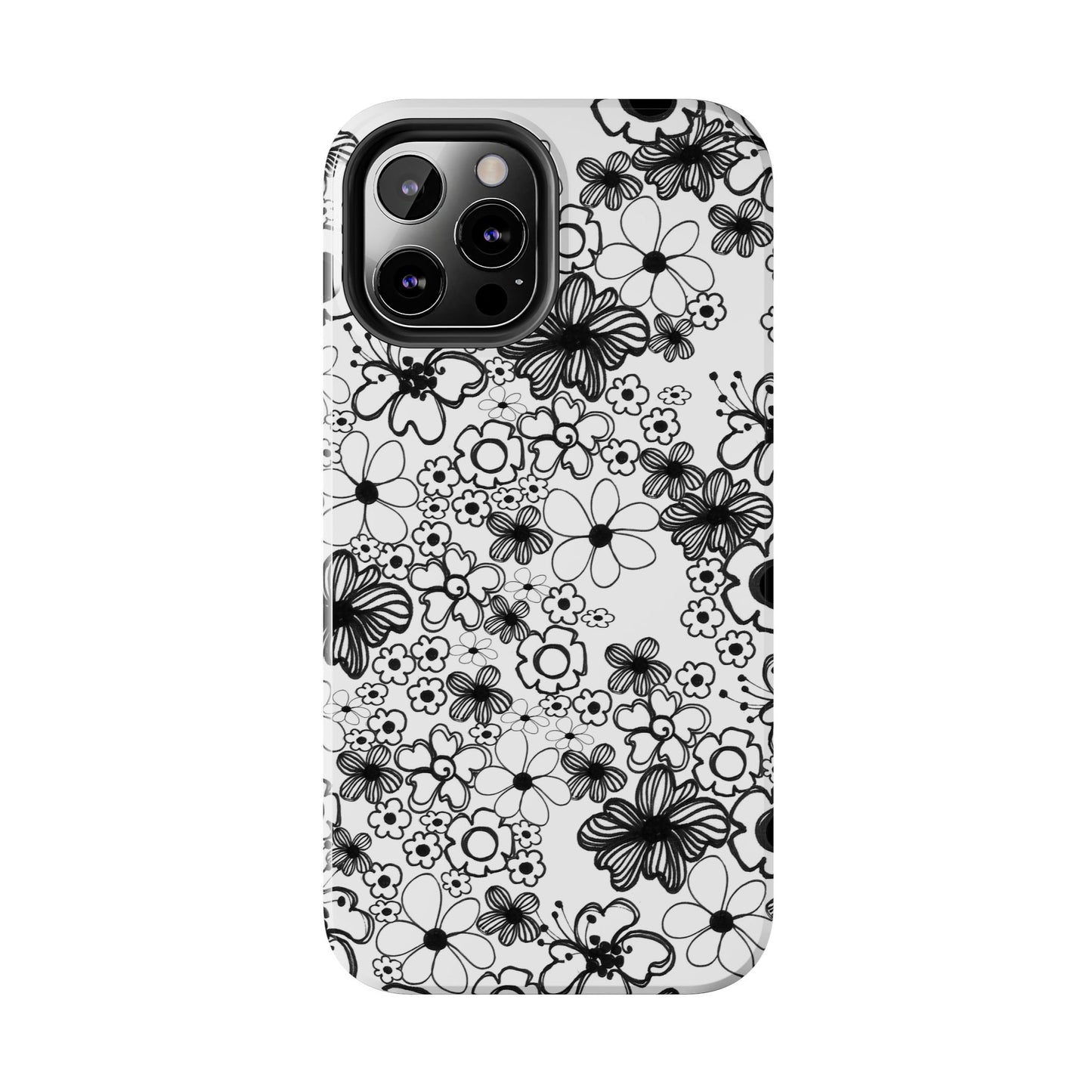 White and Black Flowers Phone Case