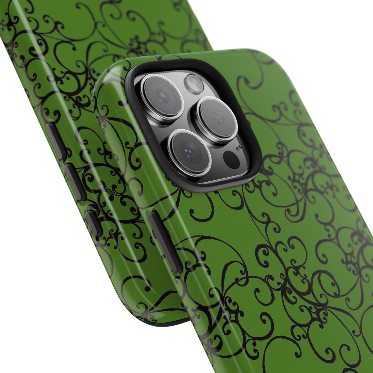 Elegant Scroll Green / Black Phone Case