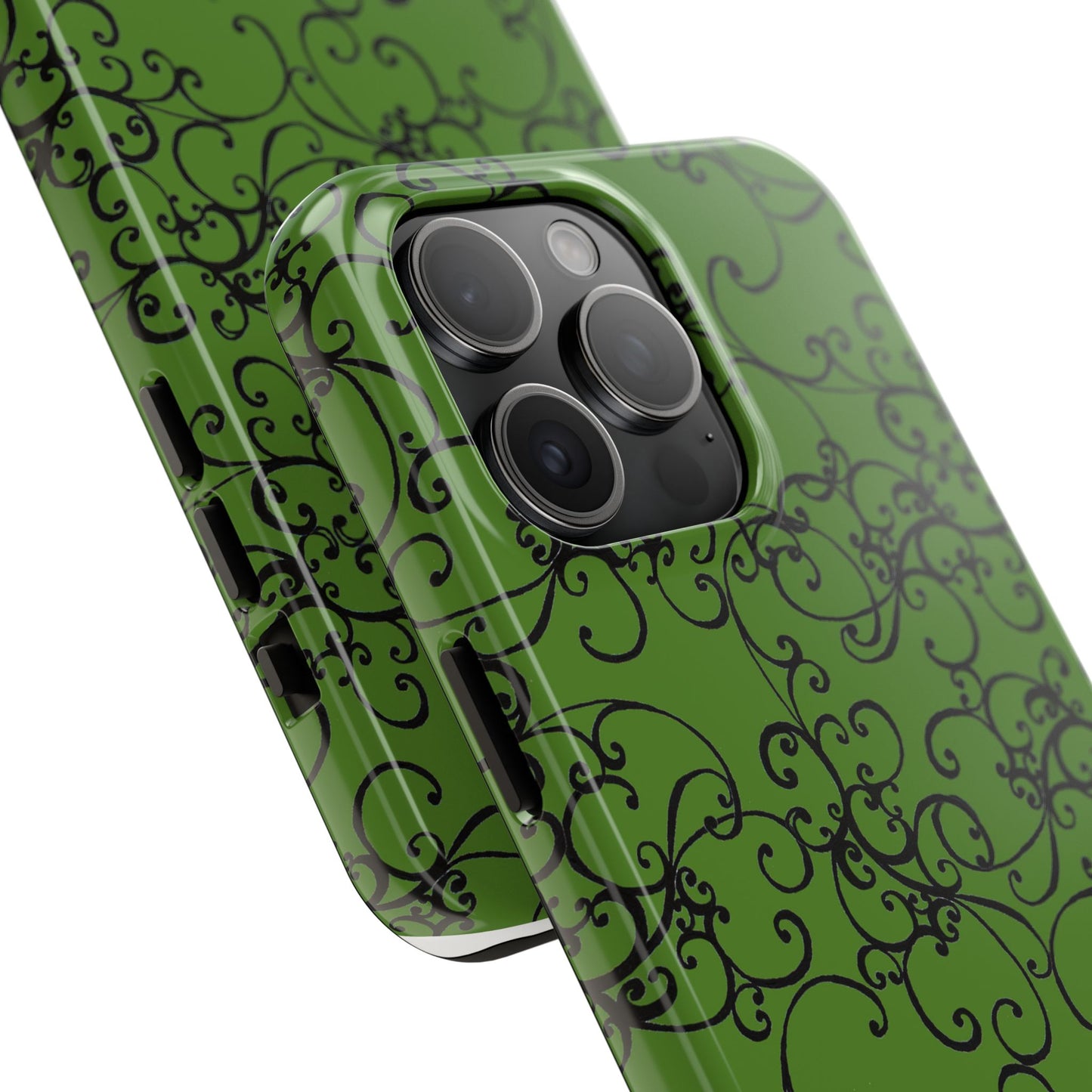 Elegant Scroll Green / Black Phone Case